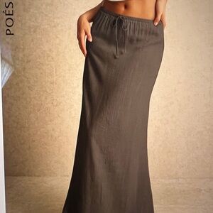 Gray Ribbed Trumpet Maxi Skirt for Casual Wear
